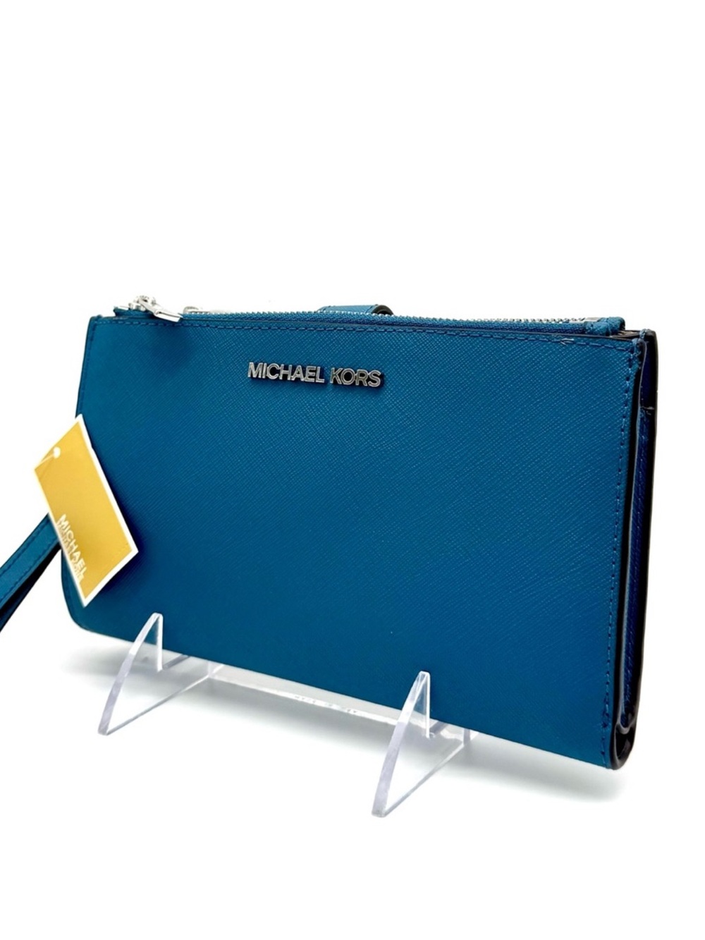 Michael Kors Large Jet Set Travel Logo Double Zip Wallet Teal